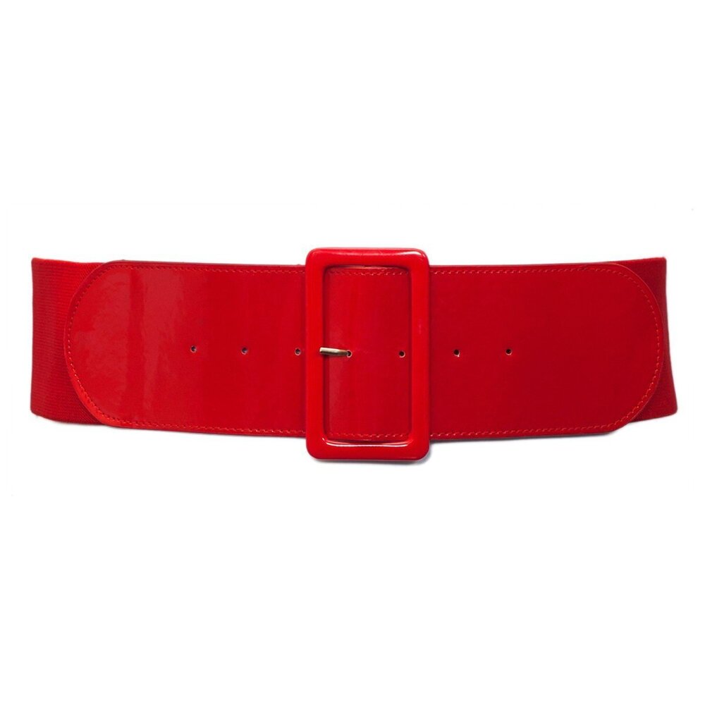 6199 Evogues Plus Size Wide Patent Leather Fashion Belt Red- One